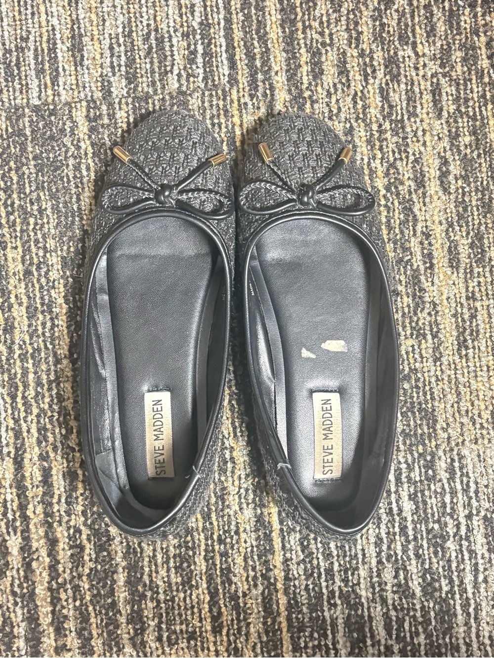 Steve Madden Black Tweed Bow Flats